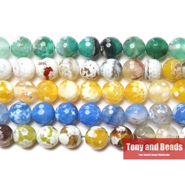 

15" Strand Natural Stone Faceted Fire Agate Round Beads 10MM Pick Color For Jewelry