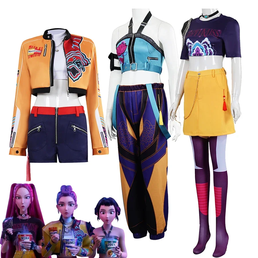 

KPop Охотники на демонов Косплей Руми Зои Мира Костюмы из фильма Косплей K-pop Групвой костюм для девочек Женская праздничная одежда на Хэллоуин