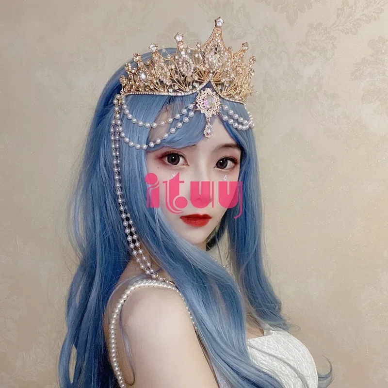 Halo couronne Lolita princesse or noir couronne casque reine pape gothique magnifique perle chaîne pendentif cheveux accessoires coiffure