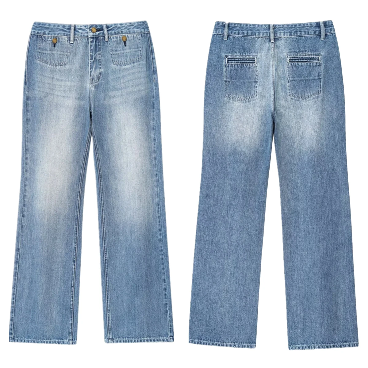 

Jenny&Dave Minimalist Fashion Wide-leg Jeans Women American Retro Double Pocket High Waist Light Blue Mom Jeans Casual Denim Pa