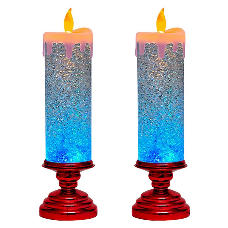 

ABUP-2X LED Christmas Candles Colour Changing LED Water Candle With Glitter Flameless LED Candle Lights Desk Table, Red