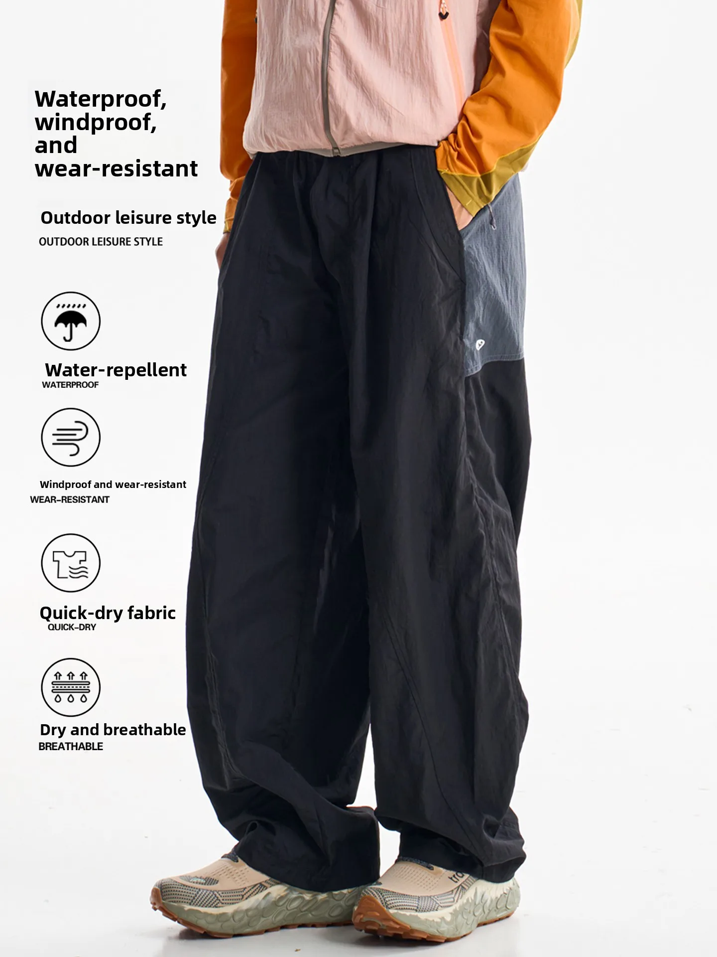 

Outdoor Lightweight Quick Dry Paratrooper Pants Men Women Couple Color Block Loose Casual Knife Pants Nylon Fabric