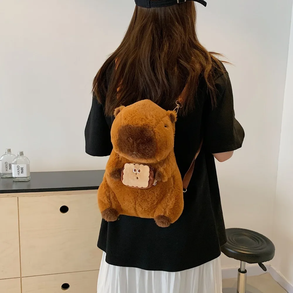 New Large Capacity Capybara Plush Shoulder Bag Cartoon Casual Guinea Pig Plush Bag Students School Bag Cute Animals Bag