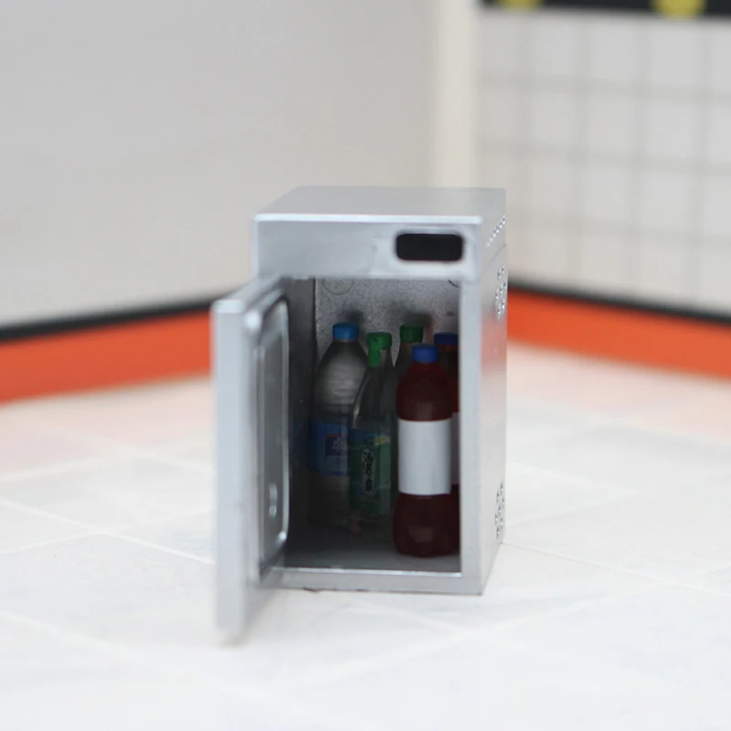 1 Juego de refrigerador para casa de muñecas 1/12 con botella de bebidas, decoración de cocina en miniatura para casa de muñecas, accesorios de escena para casa de muñecas