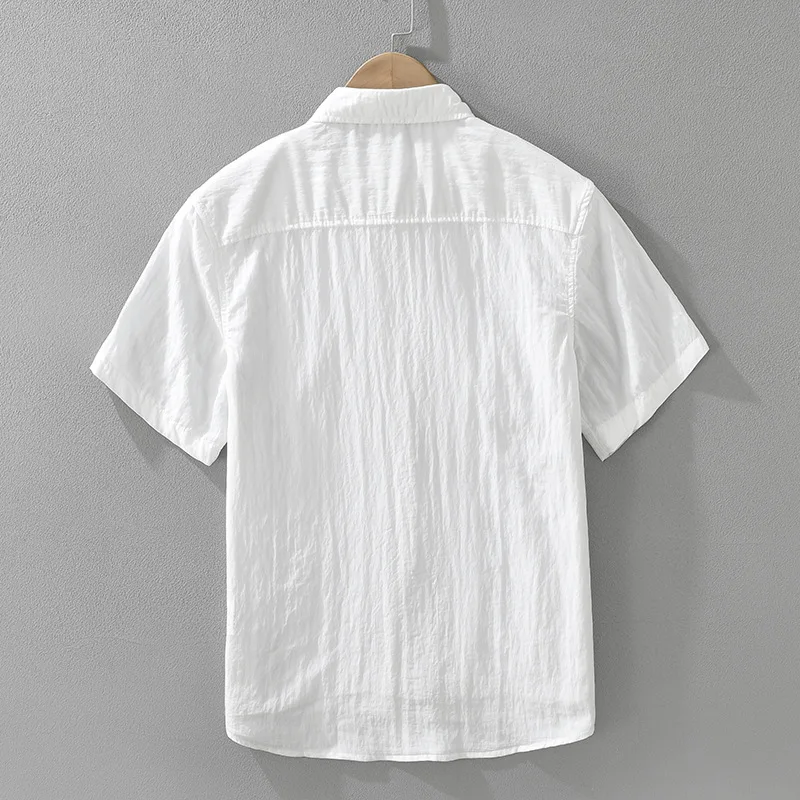 8236 Japan Style Multi-pocket White Shirt for Men Summer Fashion Solid Color Simple Basic Short Sleeve Lapel Blouse Youth Tops