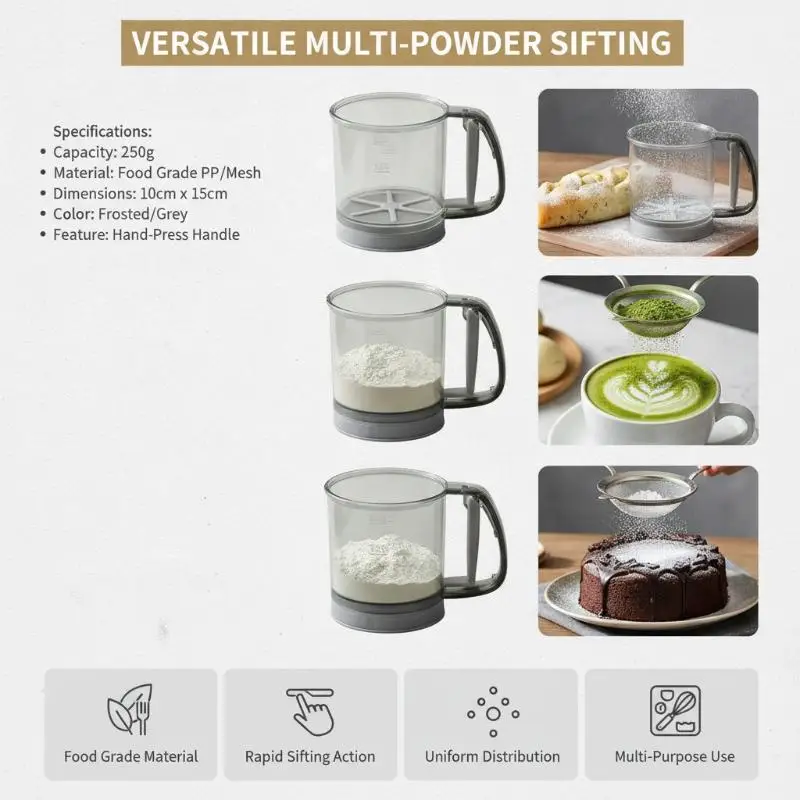 Handheld Semiautomatic Double Flour Sifter Baking Special Ultra Fine Filter Sieve