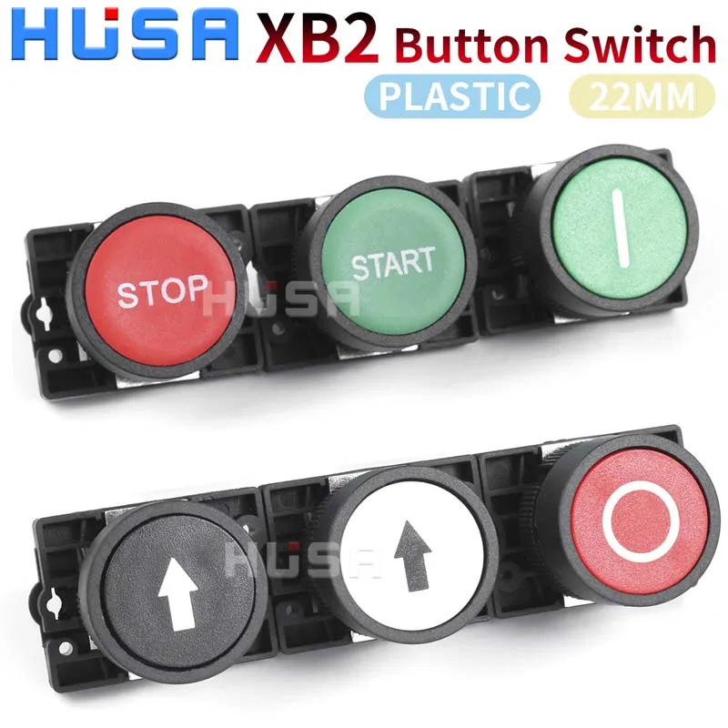 

XB2 Button switch self reset flat head 22mm start 1NO NC Momentary Push Button Switch Plastic head graphics DIY stop start