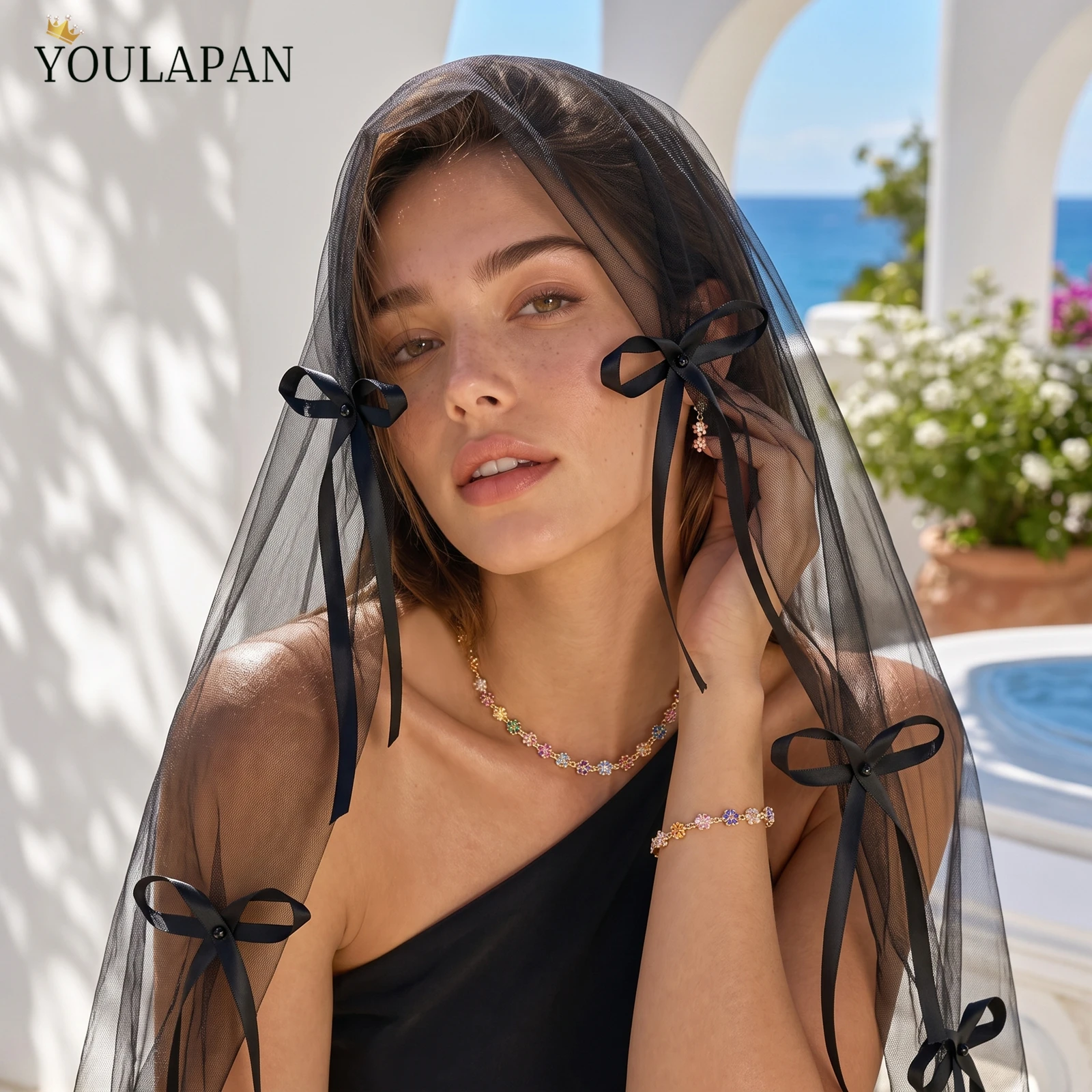 YouLaPan Bow Edge Bridal Veil Veil For Halloween Bridal Veil Black Voile MariéE вуаль на лицо No Comb Wedding Accessories M139