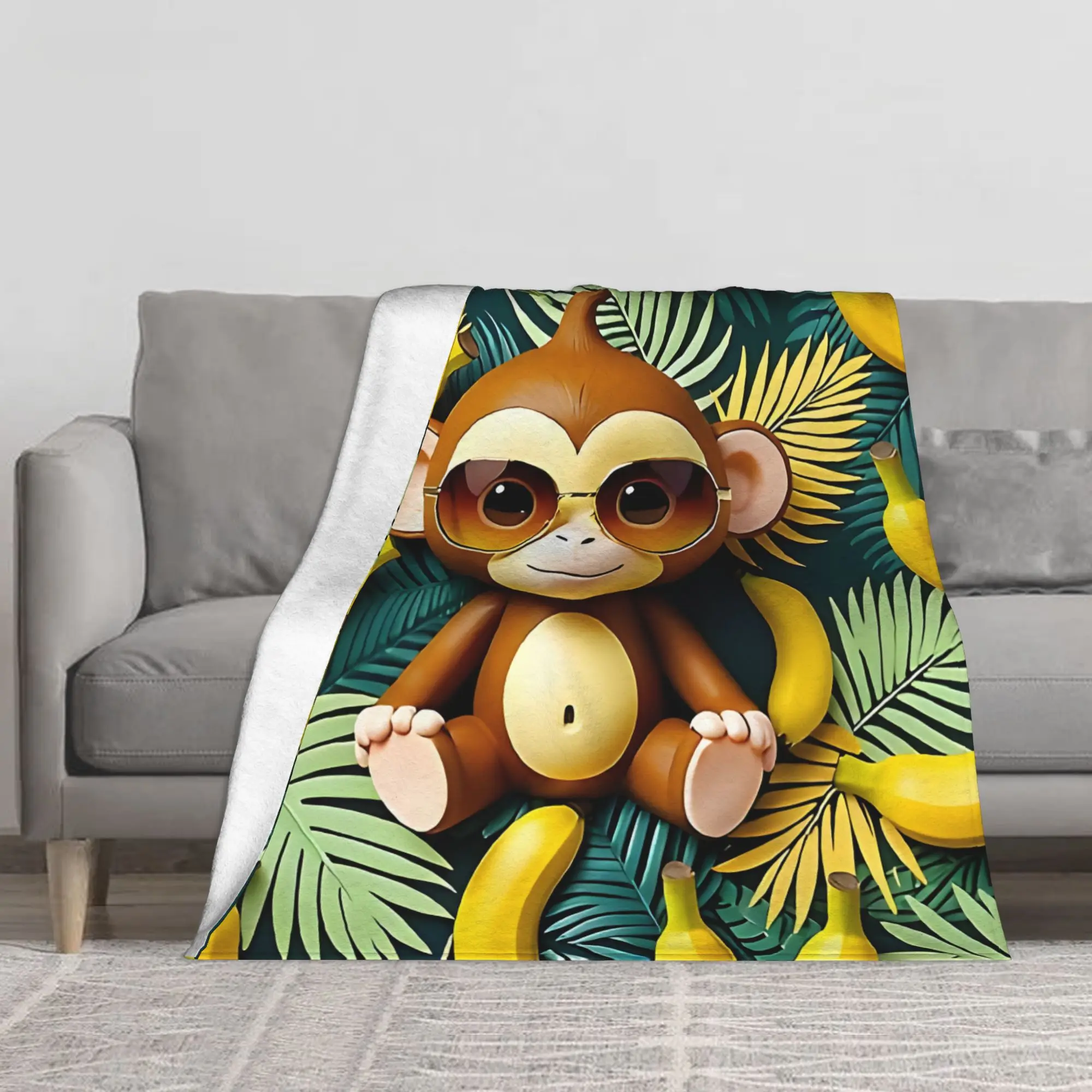 1PC Cute Jungle Monkey Blanket Throw Super Cosy Plush Living Room Sofa