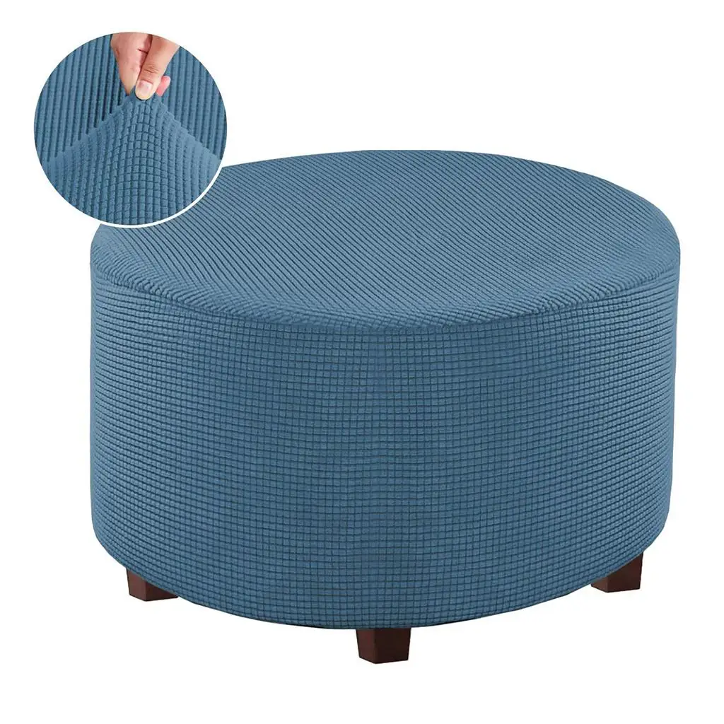 Small Round Ottoman Slipcover Elastic Footstool Cover Polyester Seat Protector for Modern Home