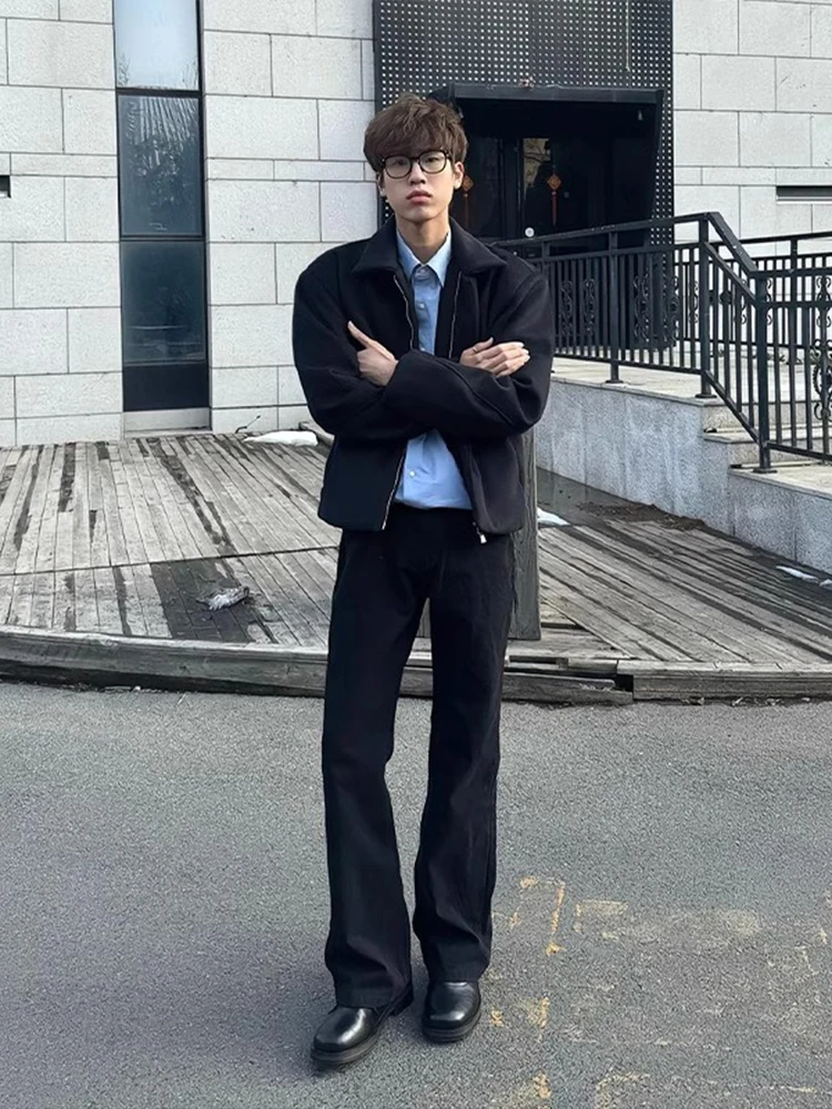 

American High Street Style Black Slim Fit Straight Leg Jeans for Men Youth Trendy Long Pants mid Waist Zipper Closure Jeans