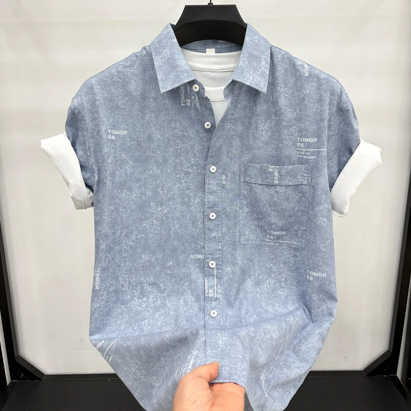 Comfortable Pure Cotton Short Sleeved Shirt with Pockets, Summer New Breathable Casual Half Sleeved Shirt, Printed Men's Fashion