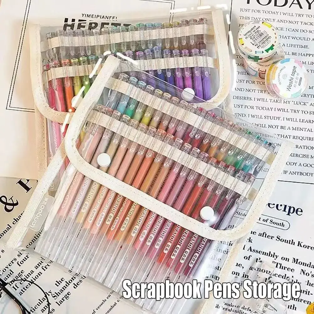 

Large Capacity Gel Pen Storage Bag Transparent Waterproof Color Pen Pouch Lightweight Buckle/Zipper Portable Pencil Case Office