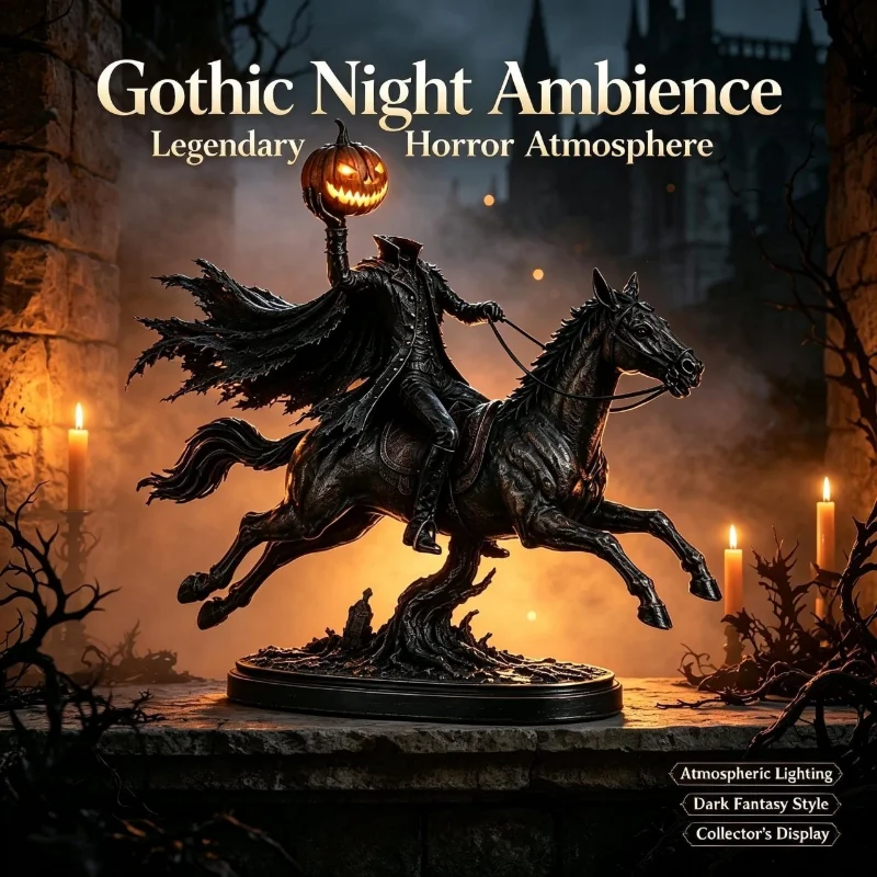 Kopflose Reiterstatue mit warmen LED-Lichtern, im gotischen Stil, Halloween-Dekoration für Kaminsims, Schreibtisch, Tisch, Zuhause, Zimmer, Ornamente und Dekorationsartikel. – Detail 2