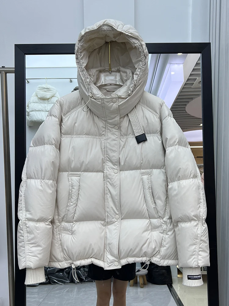 Winter new hooded down jacket for women casual and fashionable loose versatile thick warm white duck down jacket