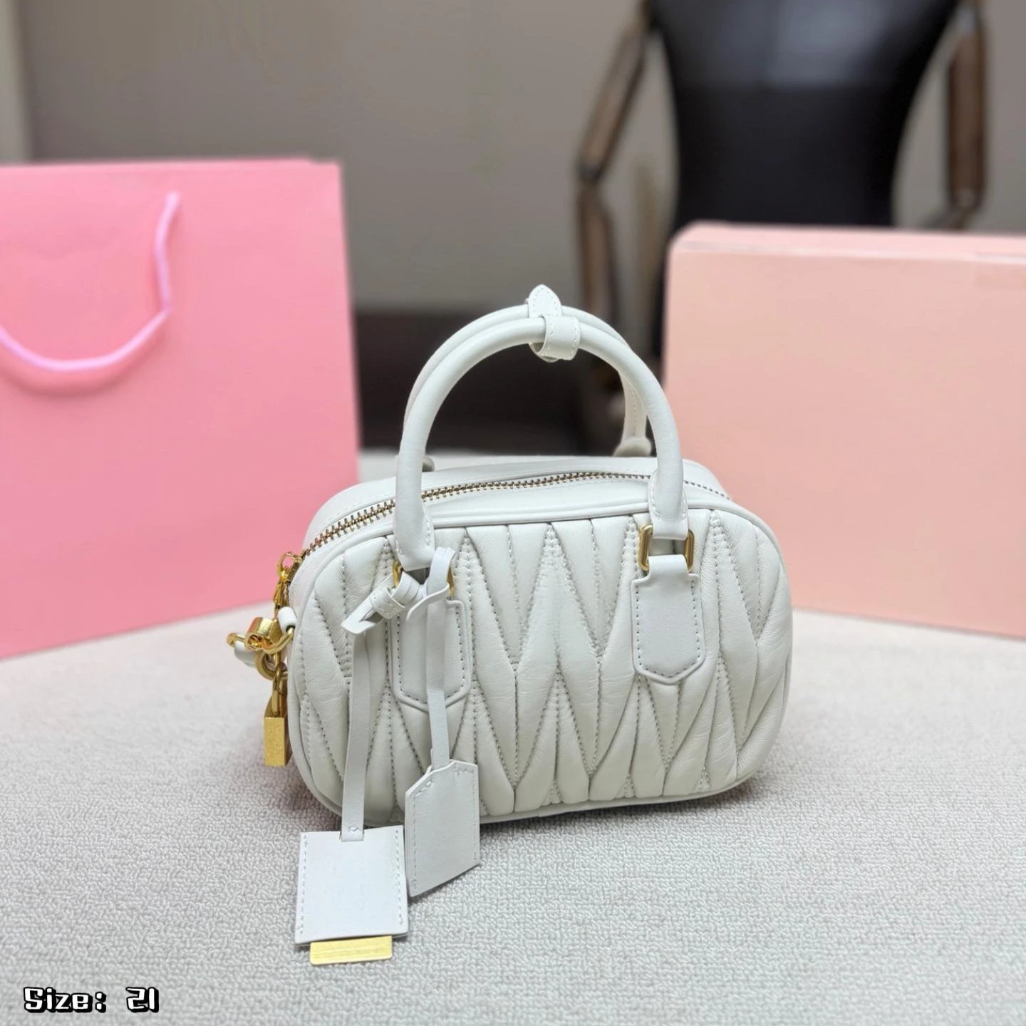 Women Premium Sheepskin Handbag, Stylish Ruched Mini Square Bag, Dual-use Leather Shoulder & Crossbody Bag for Party & Travel