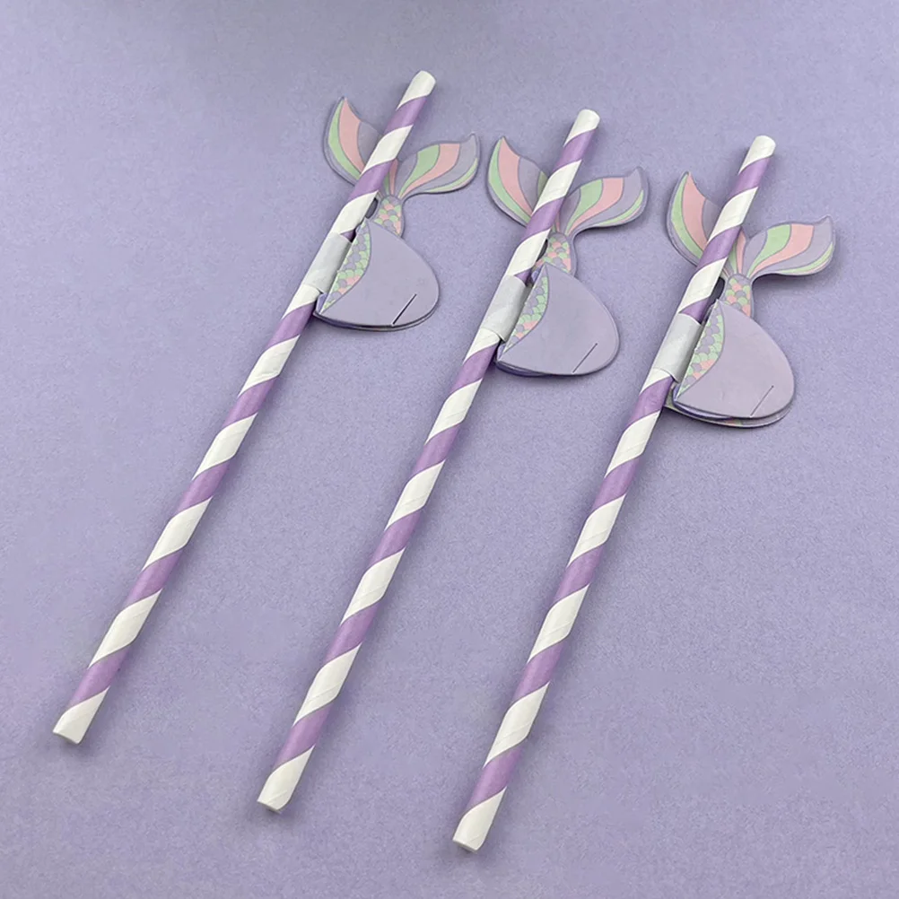 

50pcs Paper Straws Mermaid Shape Disposable Cocktail Party Supplies Biodegradable Drinking Straw for Juice Smoothie Beverage