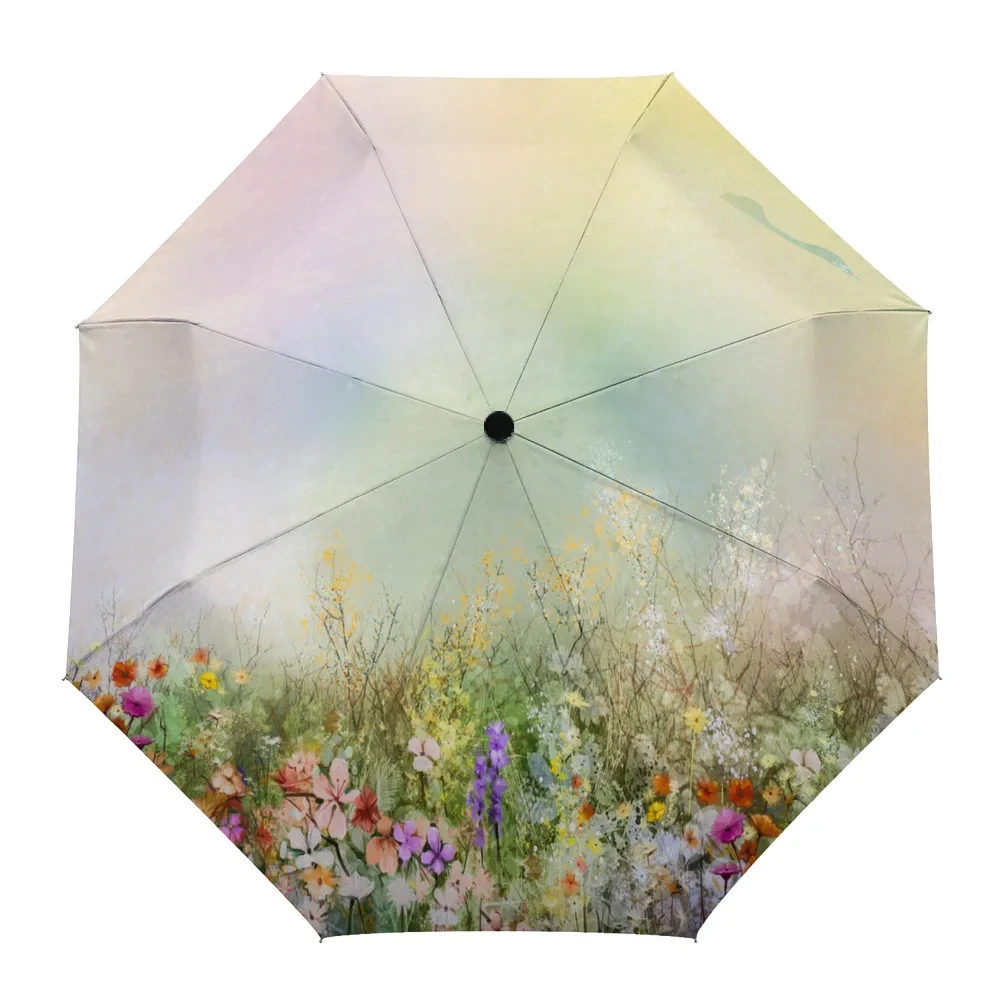 Watercolor Flowers Folding Travel Umbrella Floral Painting Women Umbrellas Windproof Lightweight Parasol Umbrella Sun & Rain