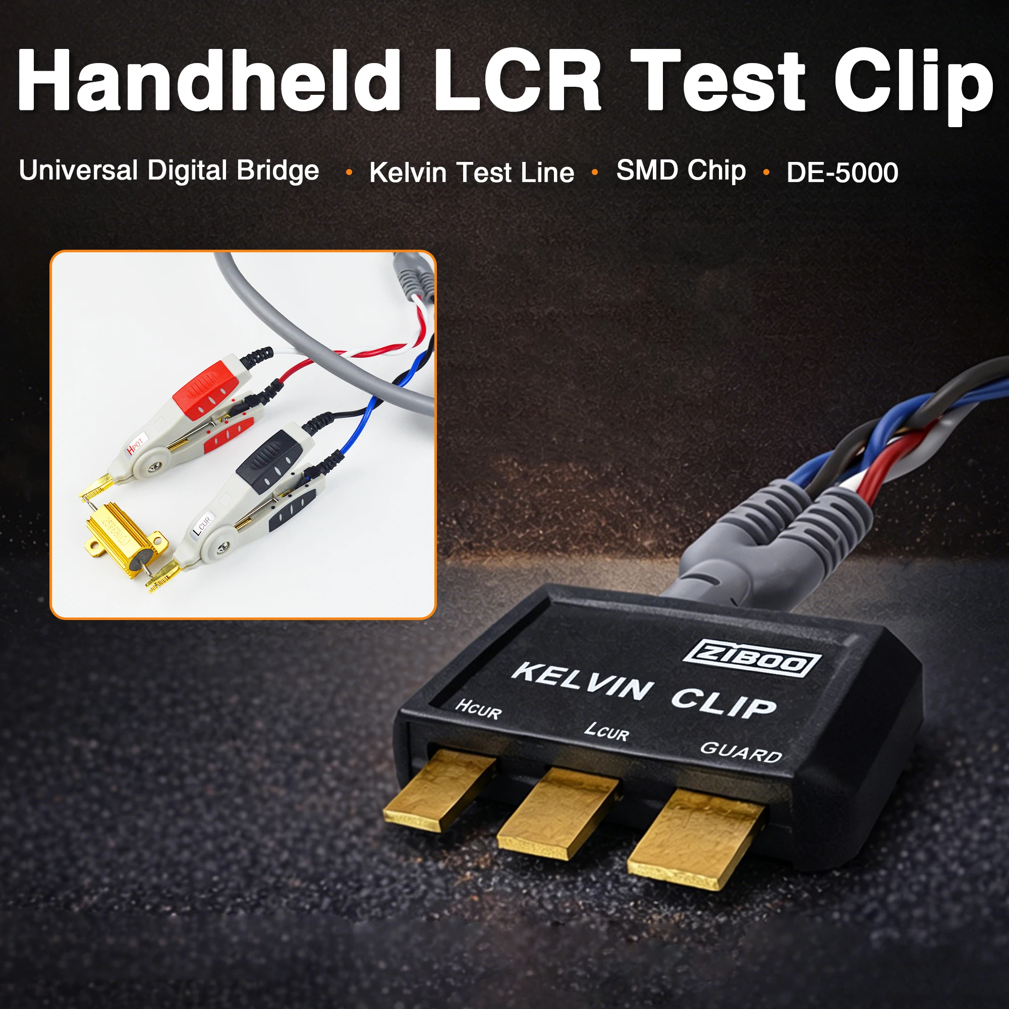 ZIBOO ZB-L100K Handheld LCR Test Clip Universal Digital Bridge Kelvin Test Line SMD Chip
