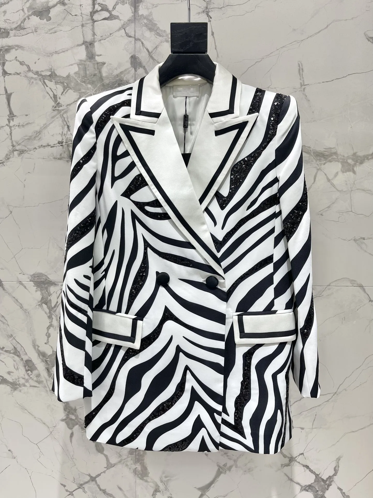 Women's ClothingZebra acetate printed blazer, three-dimensional sequins are full of luxury, fashionable and loose casual style