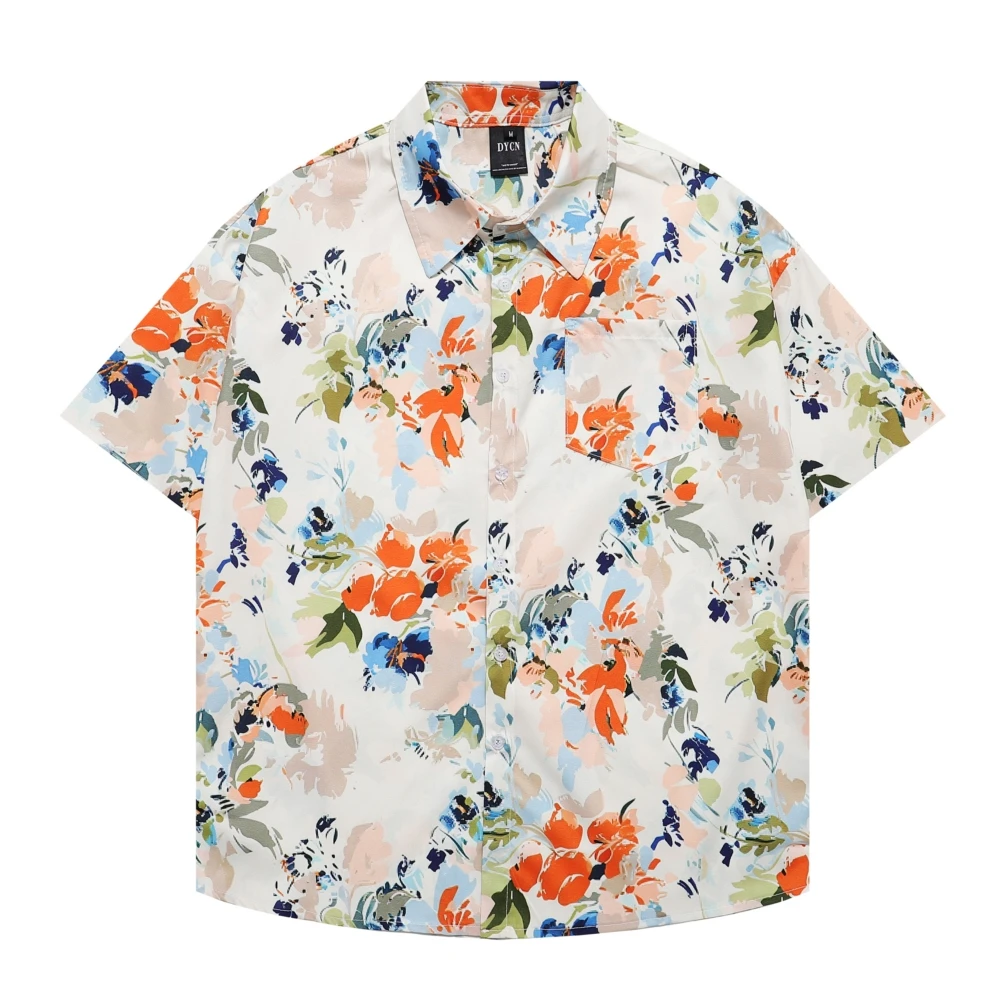 

Men Retro Hawaiian Beach Shirts Harajuku Flower Print Shirt Streetwear Hip Hop Summer Unisex Casual Aloha Fashion Button Tops