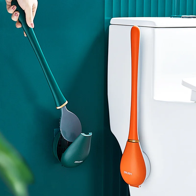 Long Handled Toilet Cleaning Brush Silicone Toilet Brushes With Holder Set Wall-Mounted Modern for Bathroom Accessories