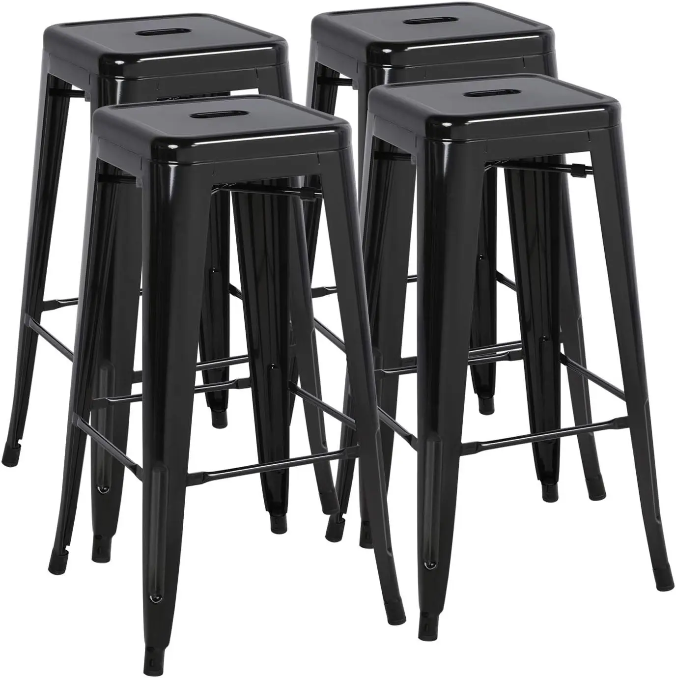 Juego de 4 taburetes industriales, taburete alto de metal de 76 cm, negro