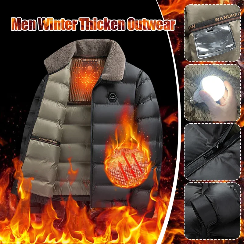 Big Collar 2026Winter Parkas Men Thicken Casual Outwear Slim Fit Outwear Waterproof Warm Stand Collar Outwear Coat Cotton Jacket