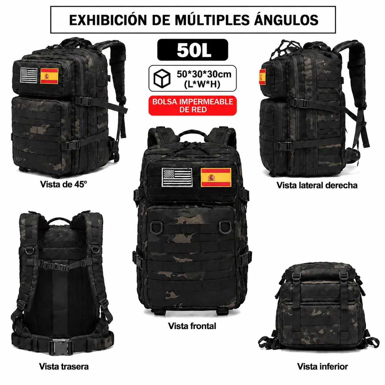 Mochila de Viaje de 50L, Mochila de Senderismo, Escalada, Montañismo, Deporte, Mochila de Hombro para Hombres y Mujeres