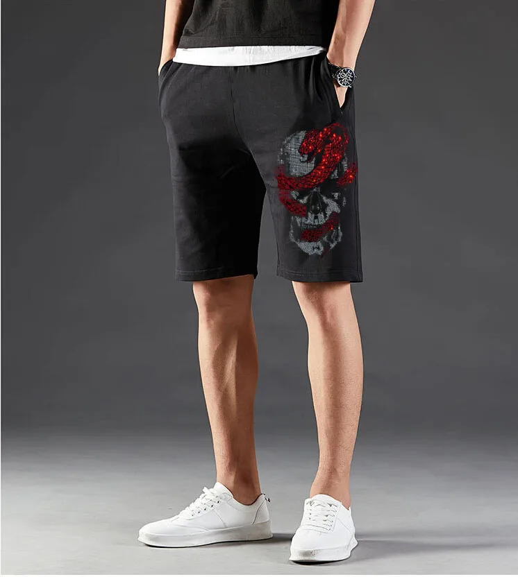 

Rhinestones Anime Dress shorts Men Streetwear Fashion Slim good quality Cotton Short pant