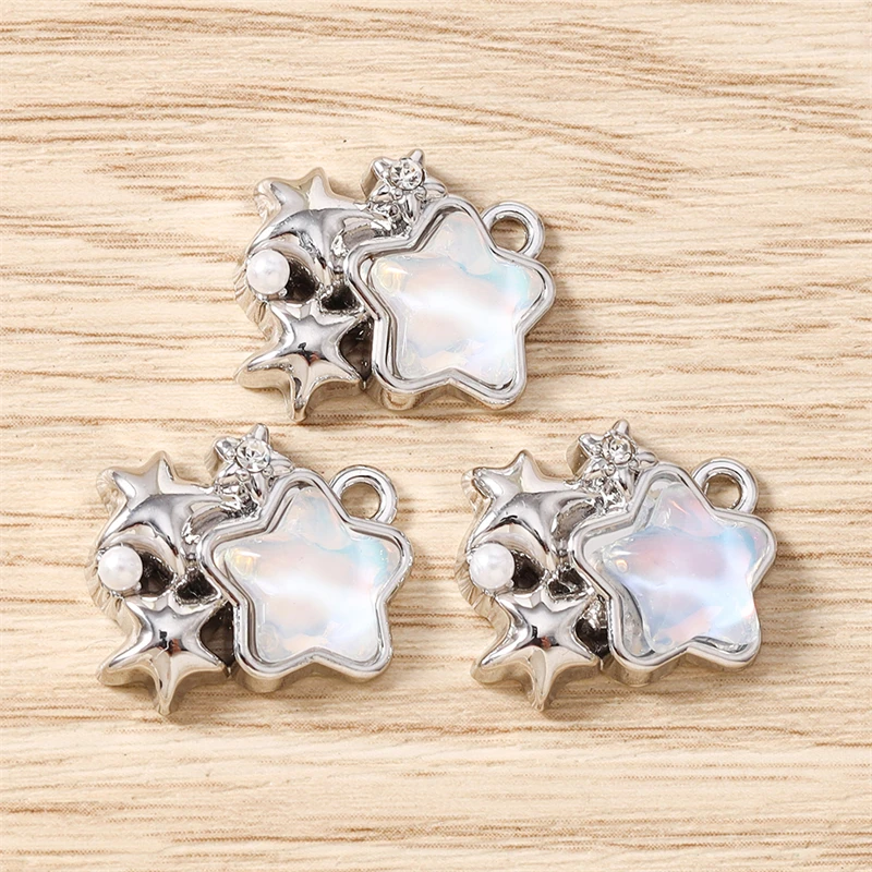 5 Stück 18x15mm Niedliche Kristall-Metall-Stern-Anhänger für die Herstellung von Ohrhängern, Halsketten, Armbändern, DIY-Bastelarbeiten und Schmuckzubehör – Detail 9