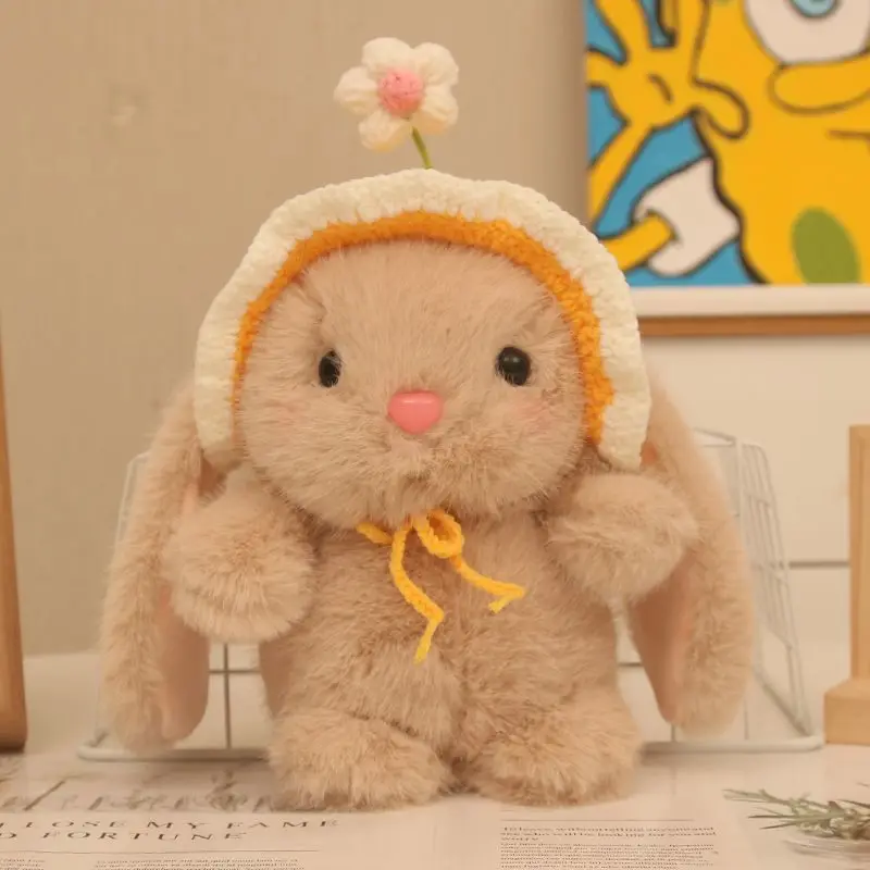 

22CM Cute Pudding Flower Cap Rabbit Plush Toy Short Fur Soft and Removable Cap Little White Rabbit Doll as a Gift for Children