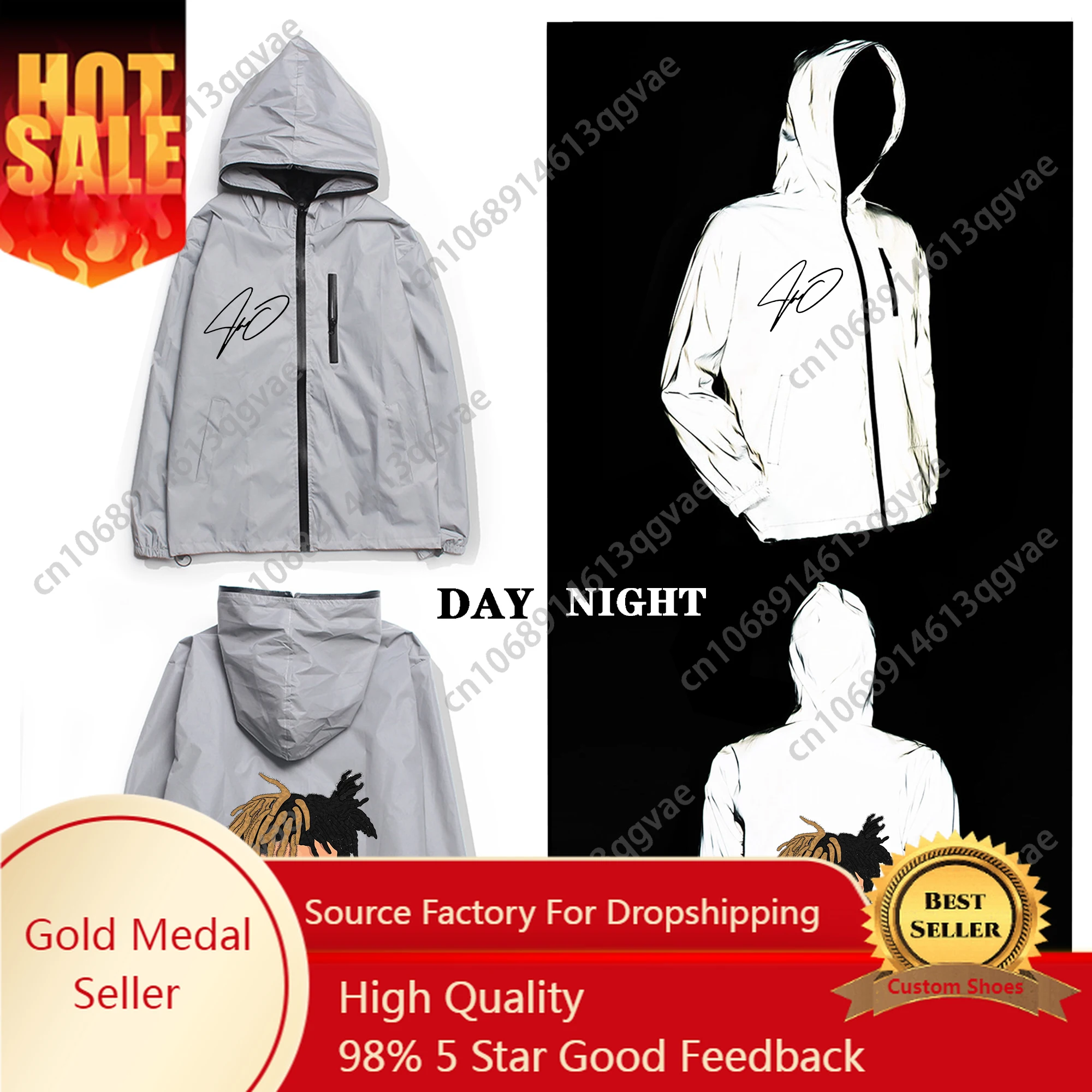 Hot Hip Hop Rapper XXXTentacions Reflective Jacket Mens Womens Coat Hooded Windbreaker Pocket Jackets Cycling Custom Made Hoodie