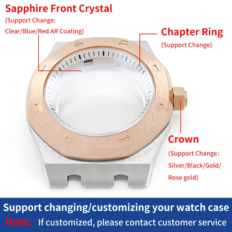 AP الساعات حالات لامعة/نحى الصلب ارتفع الذهب/الفضة يناسب NH35 NH36 4R36 الياقوت الكريستال والزجاج وزارة الدفاع ساعة استبدال أجزاء