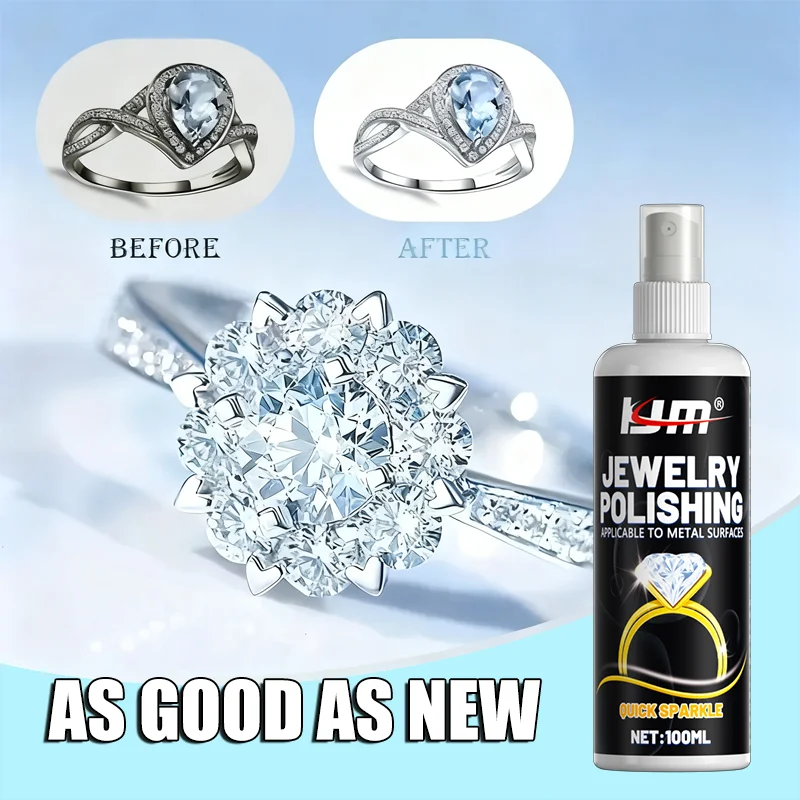 KJM 100ML Jewelry Polishing Spray Quick Sparkle Cleaner for Gold Silver Diamond - Ring Necklace Watch Bracelet Metal Surface