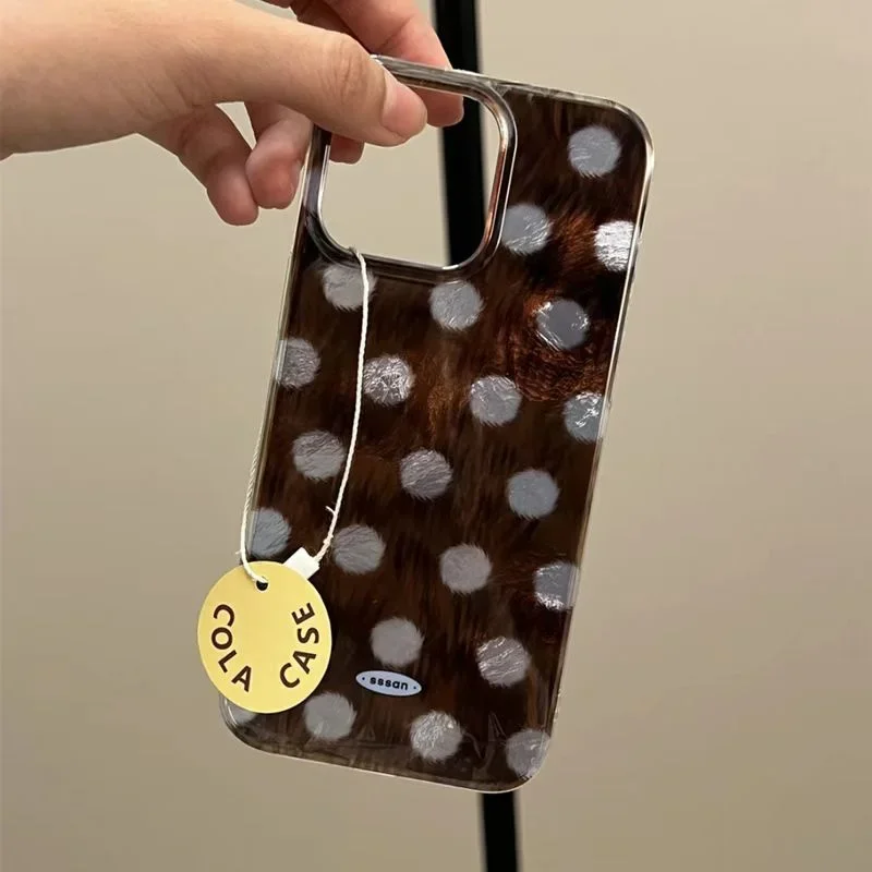 Korean Brown Blue Polka Dots Year Vortex Pattern Phone Case for IPhone 16 15 Pro Max 14 13 12 11 Pro XS XR X 7 8 Plus Hard Cover