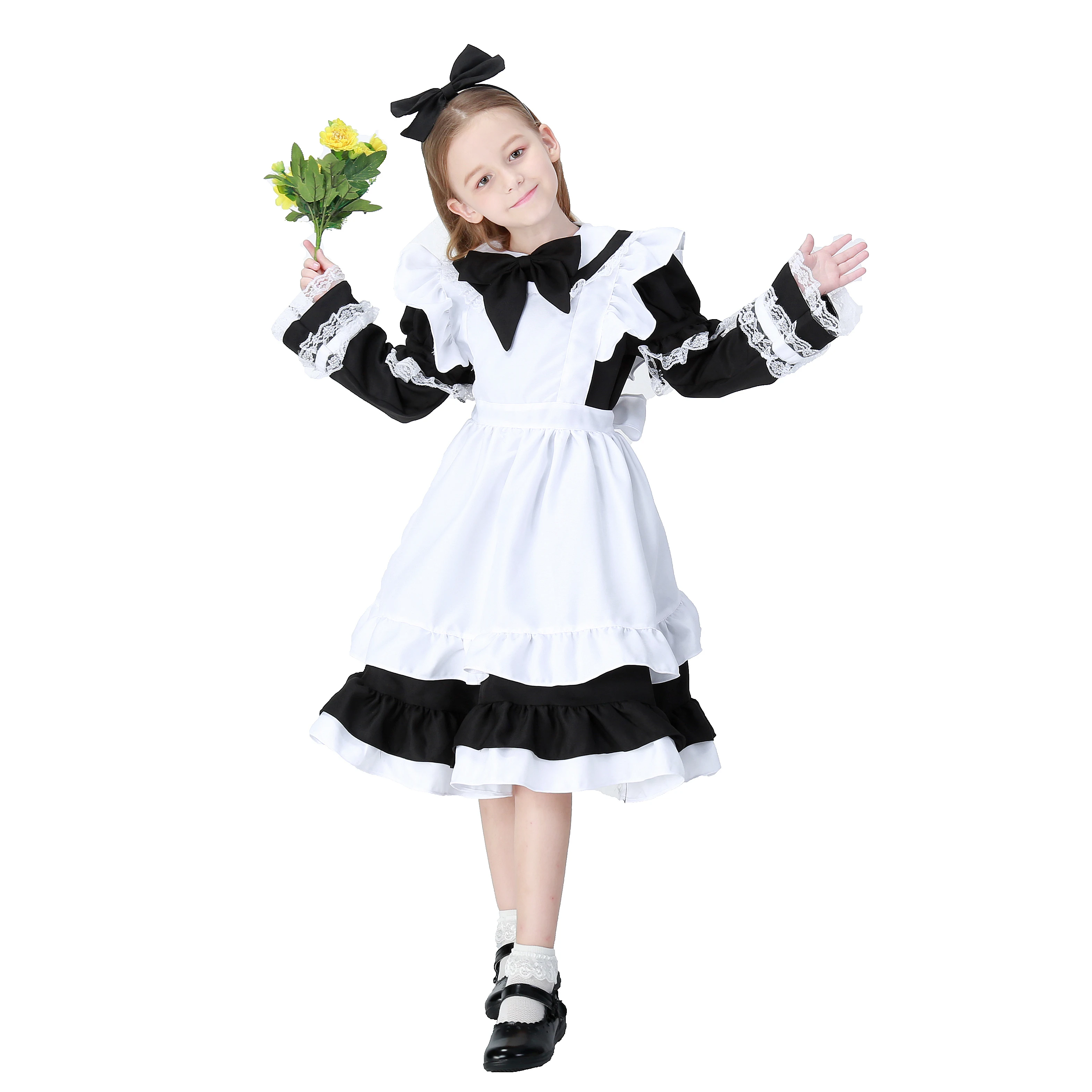 Costume de femme de chambre française pour enfants, noir et blanc