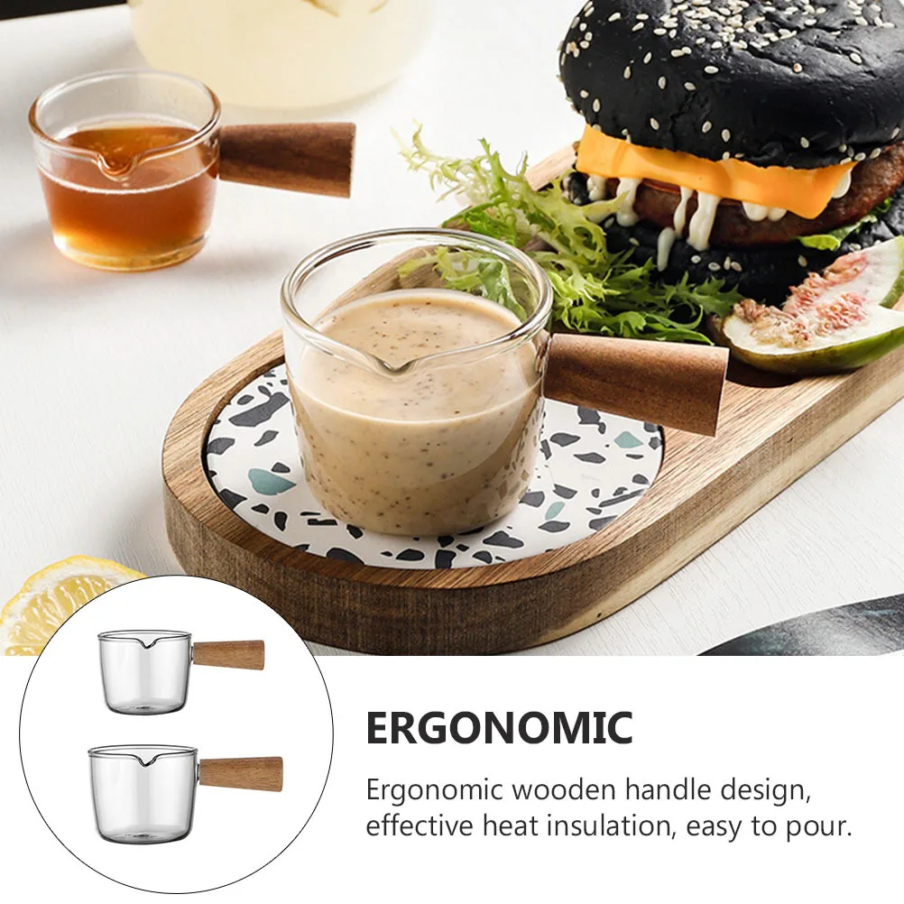 

1 set Glass Milk Pitcher Transparent Coffee Latte Art Cup With Wooden Handle Easy To Clean Baking Measuring Cup Kitchen Supplies