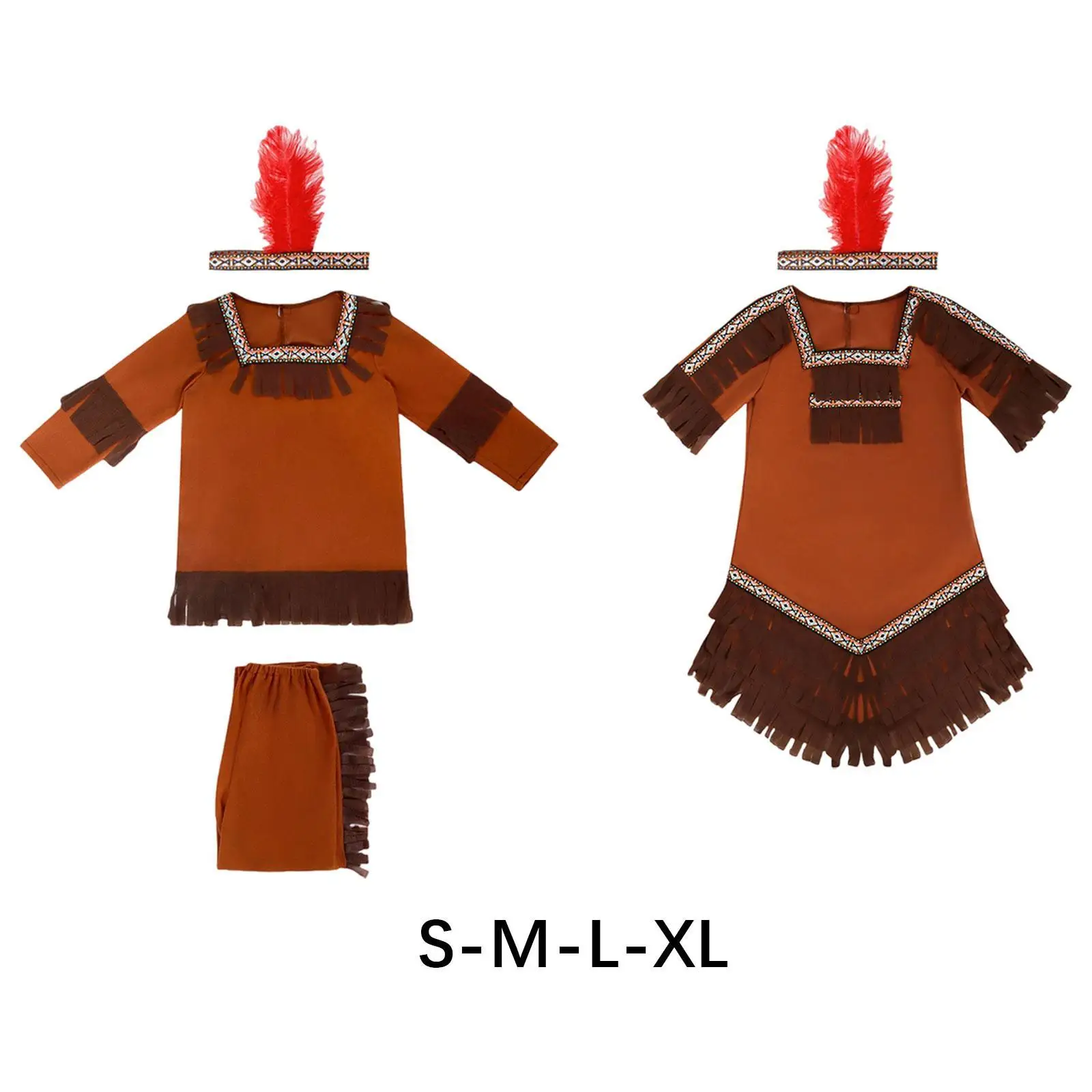 Costumi indiani con copricapo di piume per bambini, costume cosplay per bambini India