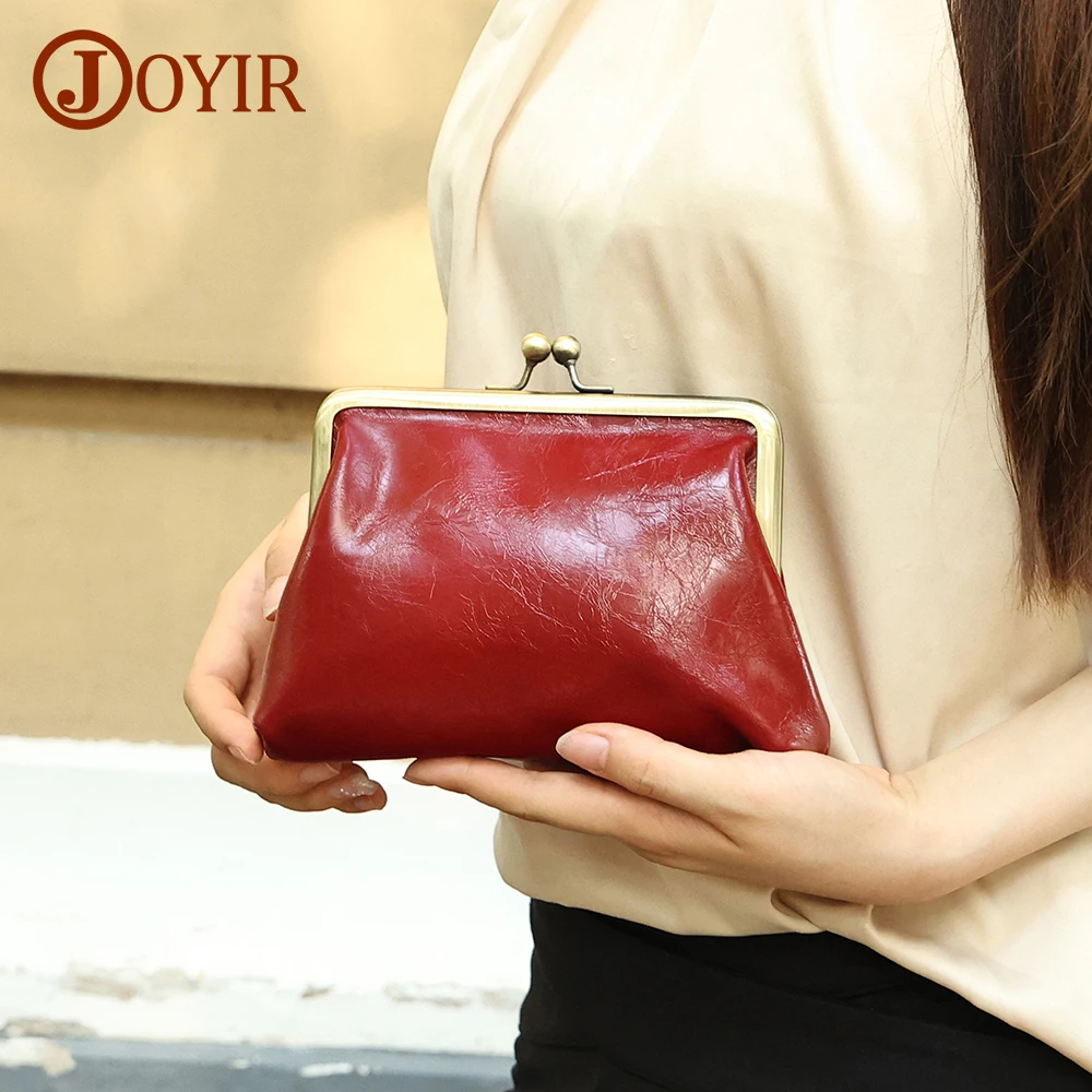 JOYIR Genuine Leather Women Coin Purse Change Purse Cowhide Coin Purse Change Holder Pouch Elegant Wallet with Clasp