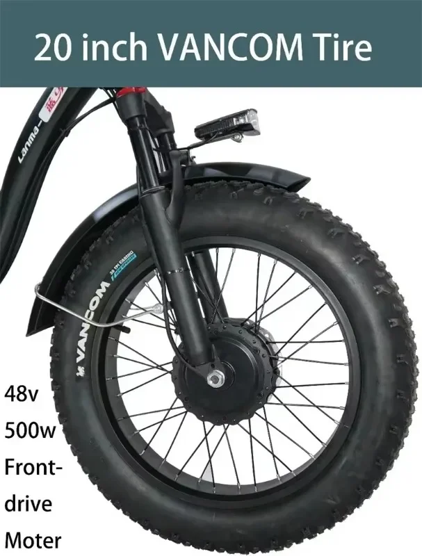 New 3-Wheel Electric Bicycle 500W Motor 48V12AH Lithium Battery 20*4.0 Fat Tire Mountain Off-road EBike Adult Snow Electric Bike