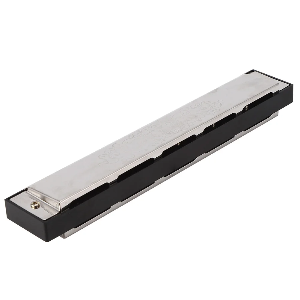 24 Hole Harmonica C Key Stainless Steel Silver with ABS Resin Grid Brass Seat Plate Imported Phosphor Bronze Reed for Adults