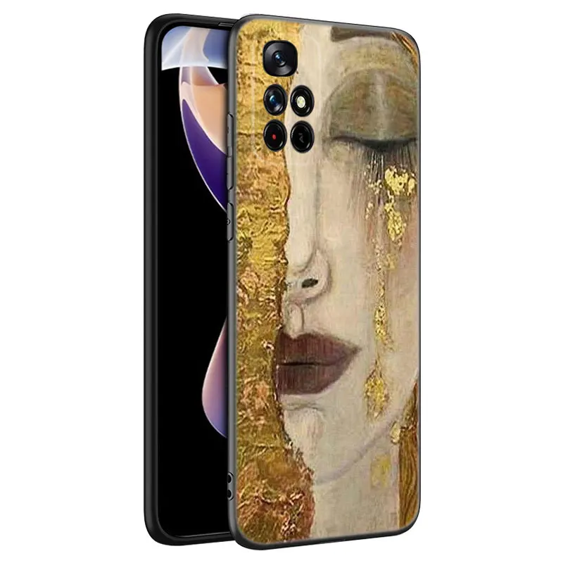 Art Gustav Klimt Black Silicone Phone Case For Xiaomi Redmi Note 9 10 11 11S 11T 12 13 Pro 5G Plus 9S 10S 12S