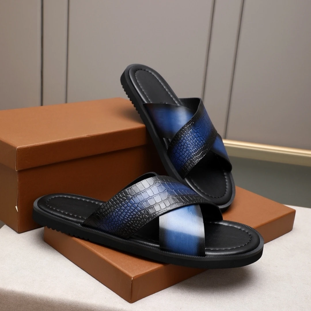 Luxury Brand Men's Shoes Handmade Fashion Sandals Holiday Gifts House Slippers Full Grain Leather Outdoor Beach Garden Slides view 5