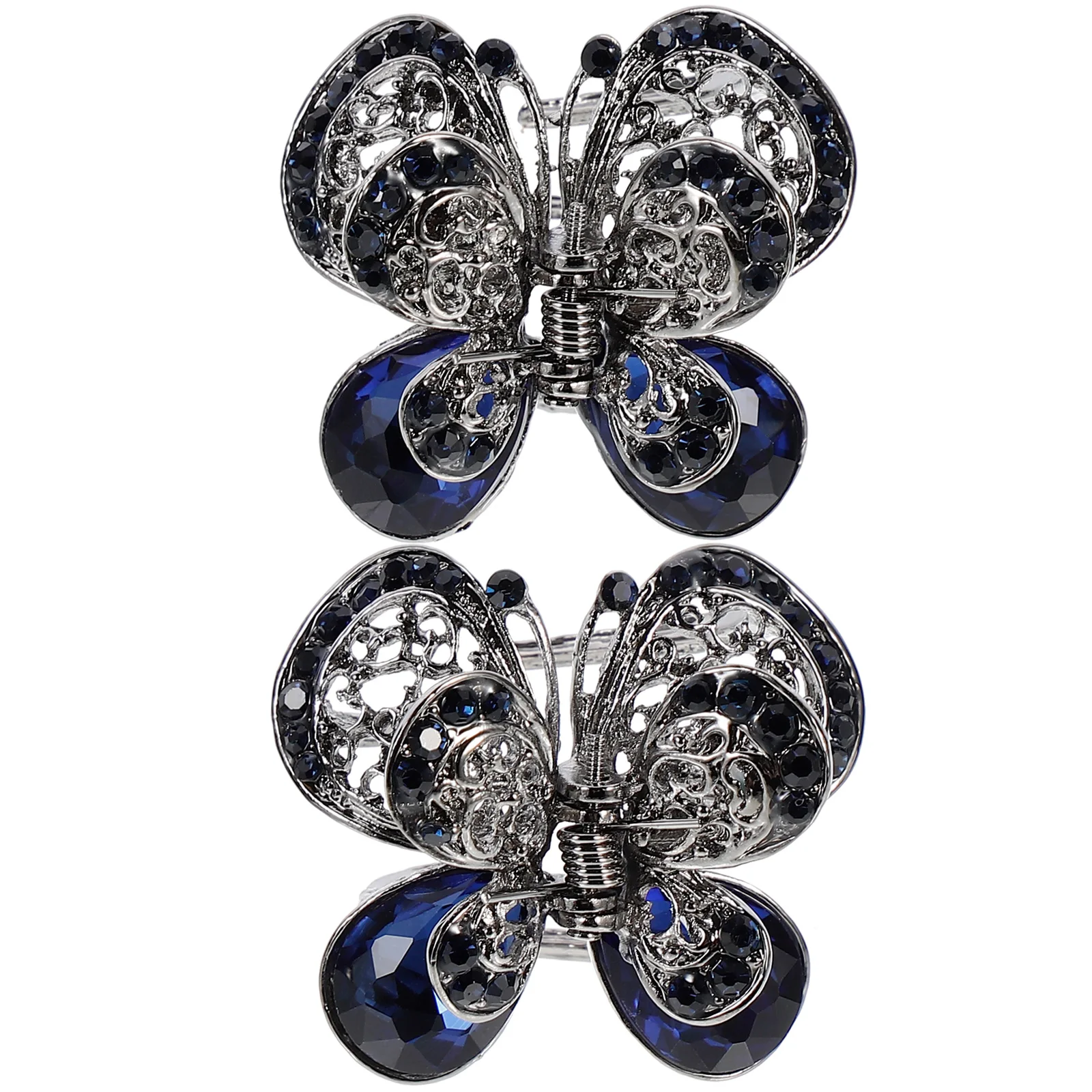 

2Pcs Rhinestone Crystal Hair Clip Jaw Flash Blue Barrette Claw Vintage Hairstyle Accessory Lightweight Daily Party Wedding