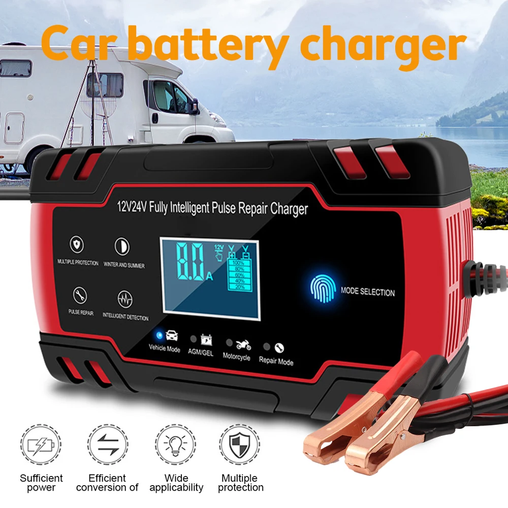 12-24V 8A Full Automatic Battery Charger Digital LCD Display Car Battery Charger Power Puls Repair for AGM GEL Wet Dry Lead Acid