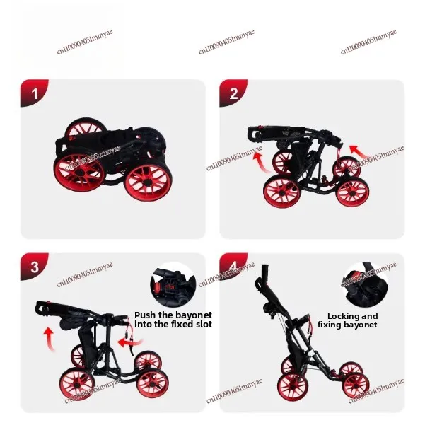 Carrello da golf a quattro ruote, carrello da campo pieghevole, carrello da tiro con freno a mano