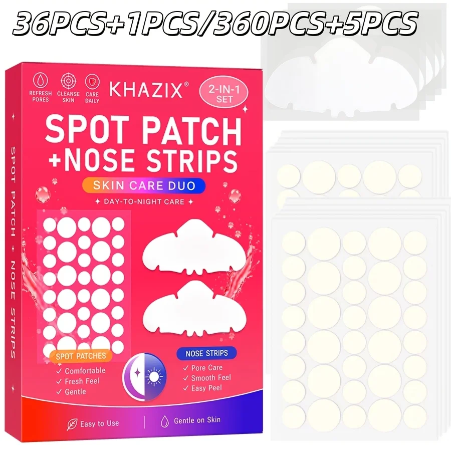 36PCS+1PCS/360PCS+5PCS featuring multiple sizes of hydrogel facial blemish patches and blackhead control oil-absorbing patches