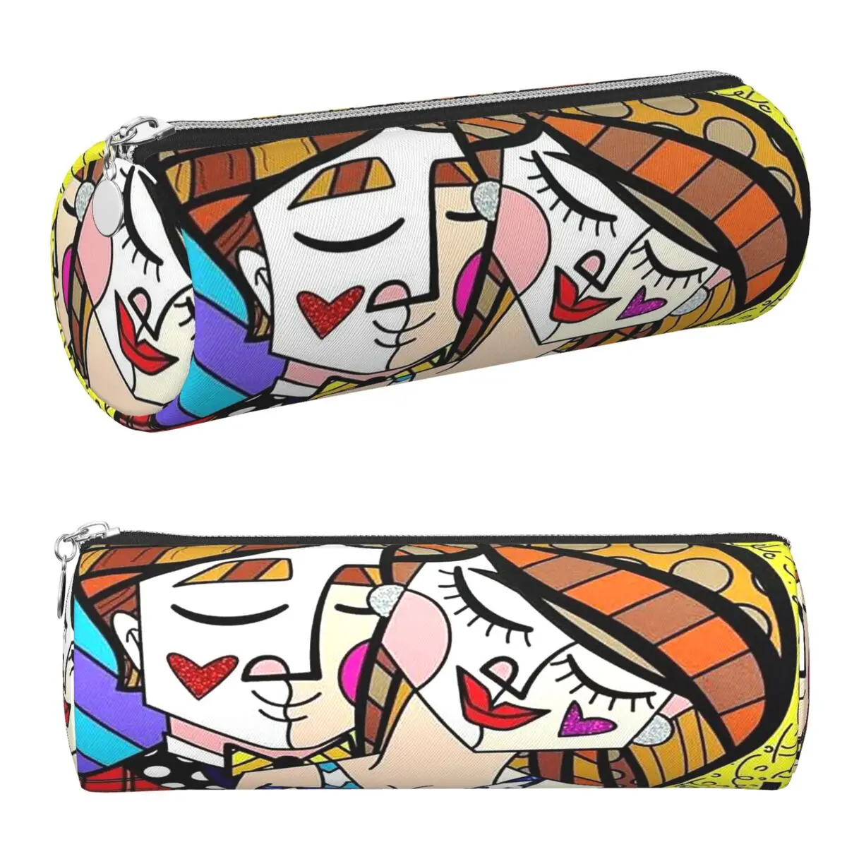 Estojo de Lápis Romero Britto, Bolsa Cilíndrica para Canetas, Estojo para Estudantes e Escola