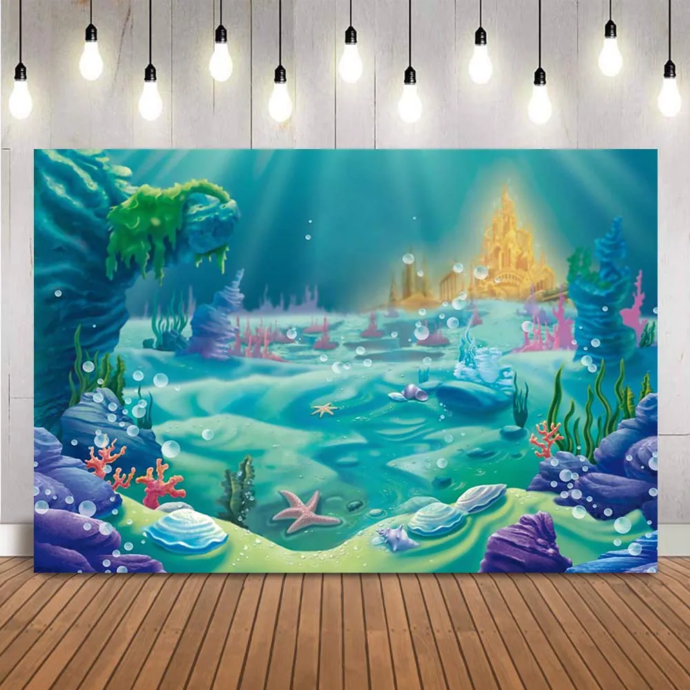 Under the sea backdrop for photography mermaid princess birthday party background castle kids girl theme birthday photo backdrop